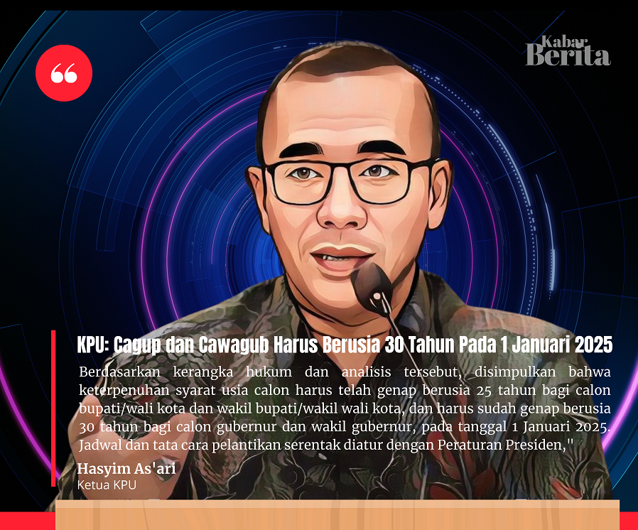 KPU: Cagub dan Cawagub Harus Berusia 30 Tahun Pada 1 Januari 2025